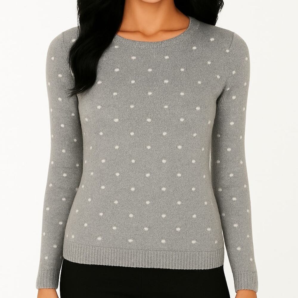 Vintage Benedetta B Sweater Womens Med Wool Cashmere Blend Gray White Dotted